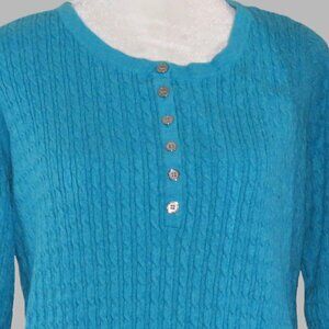 Karen Scott Teal 3/4 Sleeve Pullover 1/4 Button Knit Sweater Size M (C1017)